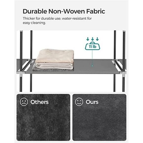 59-Inch Portable Closet Wardrobe, with Shelves and Cover for Hanging Clothes - Picture 5 of 6